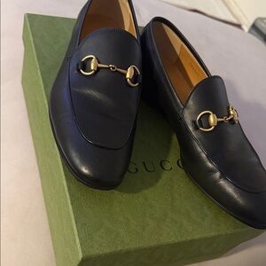 Gucci Black Leather Horsebit Slip-On Loafers
